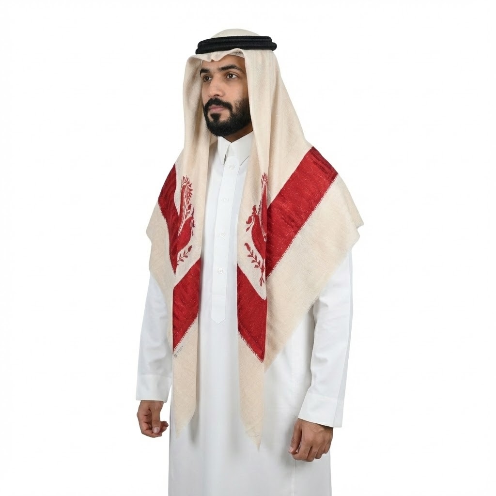 شال بتصميم تقليدي مع تطريز المارون الغني