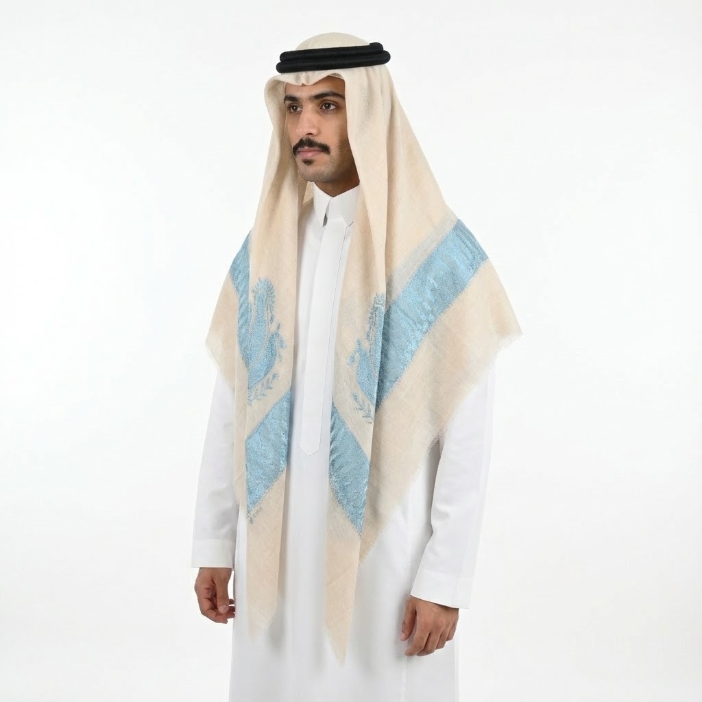 shawl with Blue Embroidery