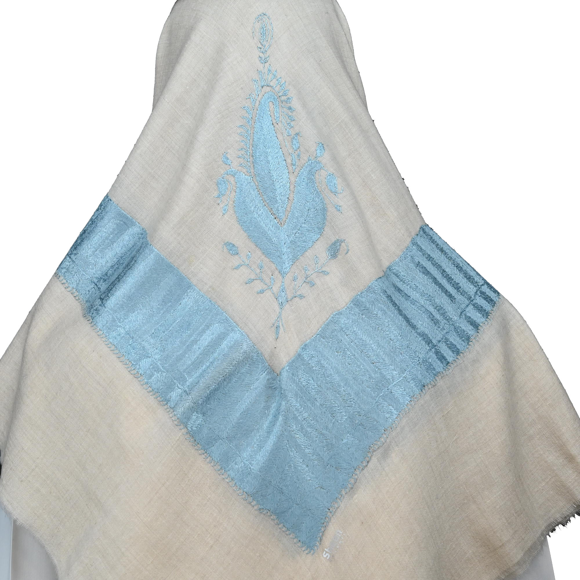 Traditional design shawl with Brown base and Turquoise shade Embroidery - Image 4