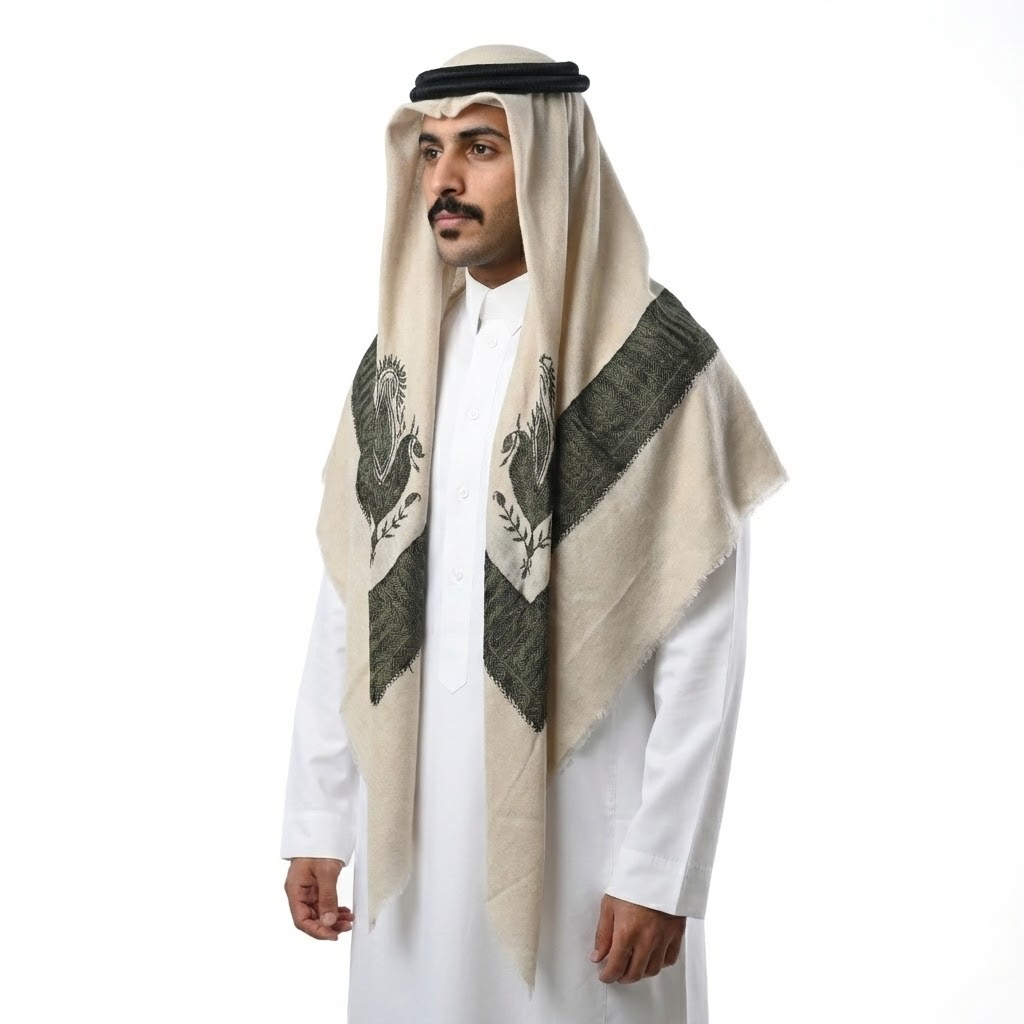 shawl with Dark green shade/Black filler Embroidery