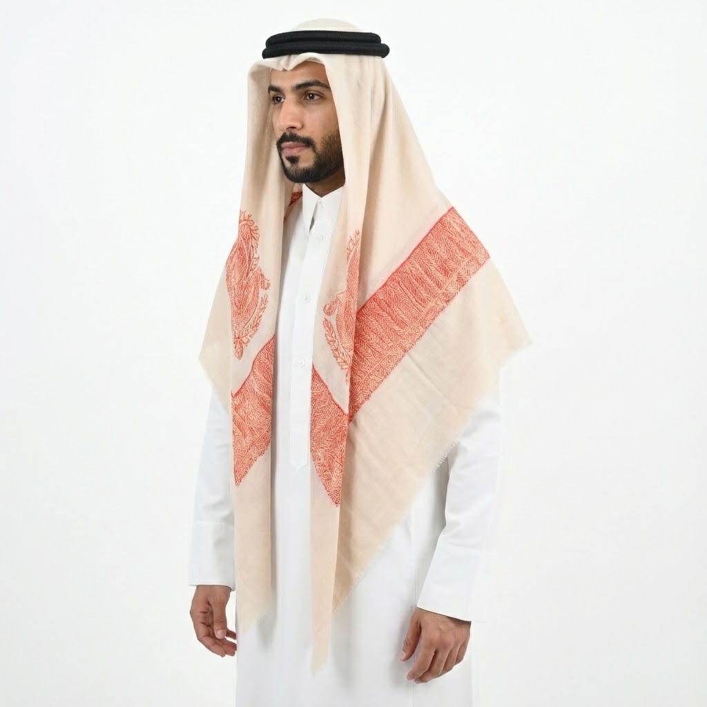 shawl with orange-golden thread Embroidery