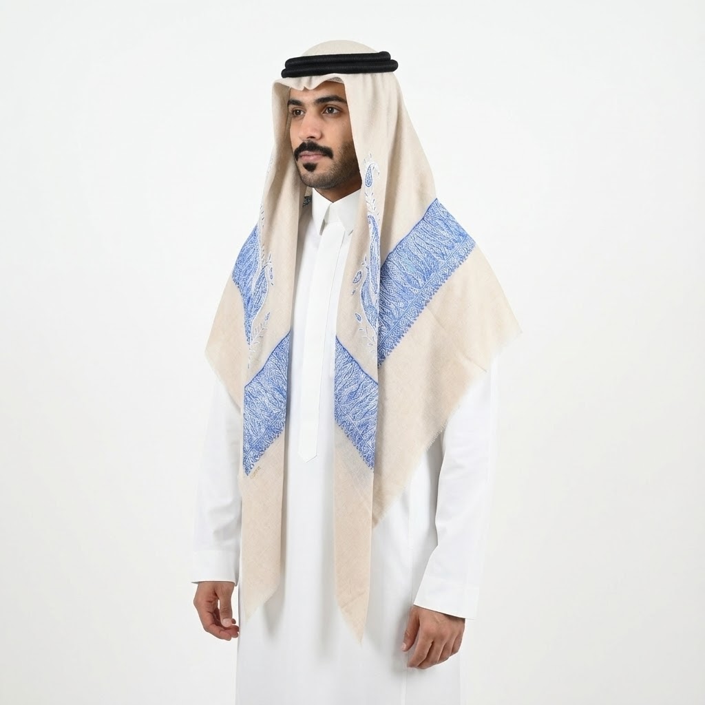 shawl with blue/white Embroidery
