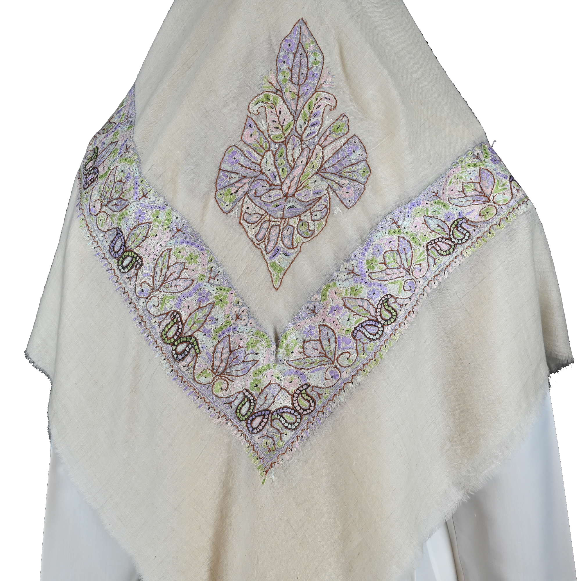 Leafy pattern Shawl with Green and Purple shades - Image 4