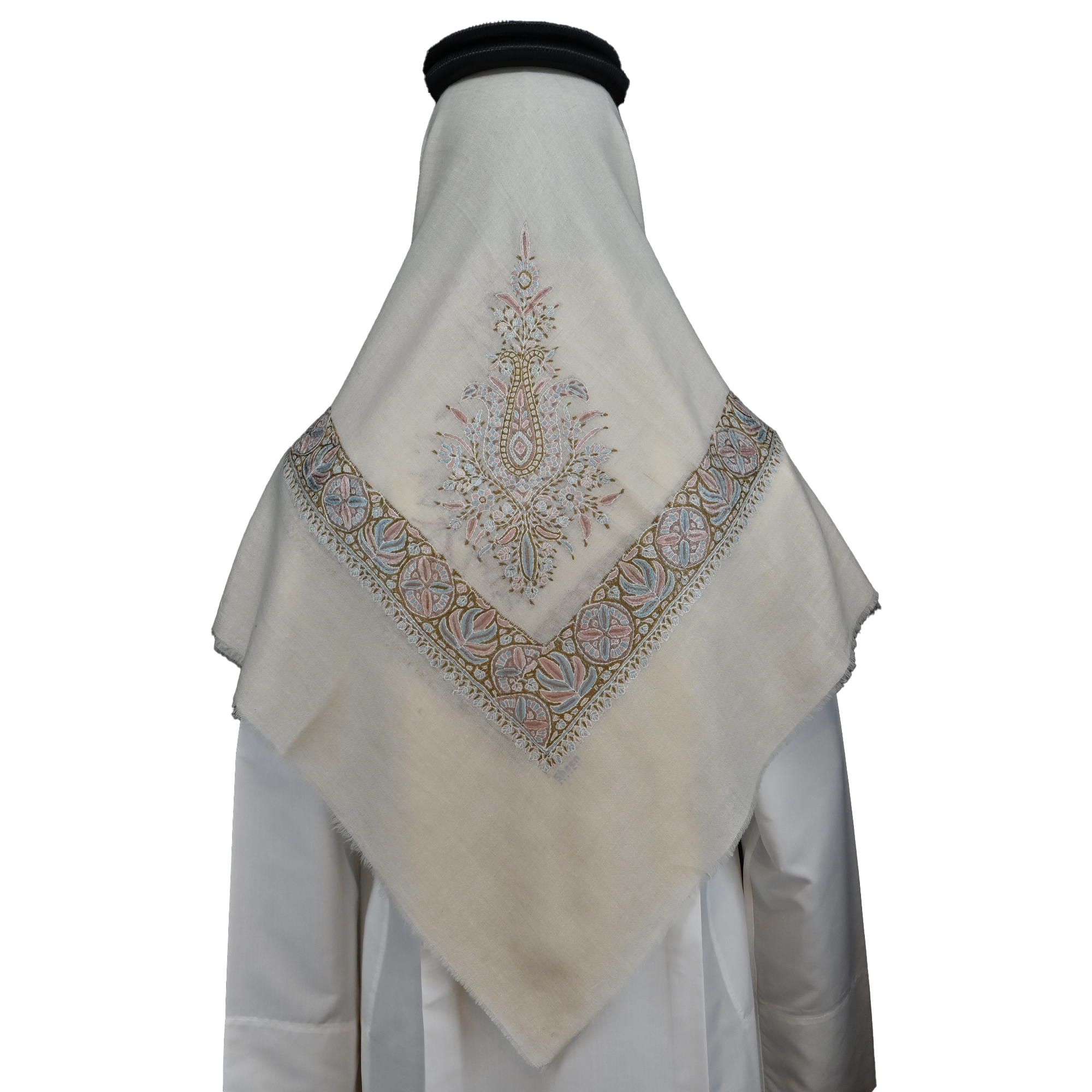 Kashmiri Shawl with Floral Pattern Light Shades Embroidery and Grey Base - Image 3