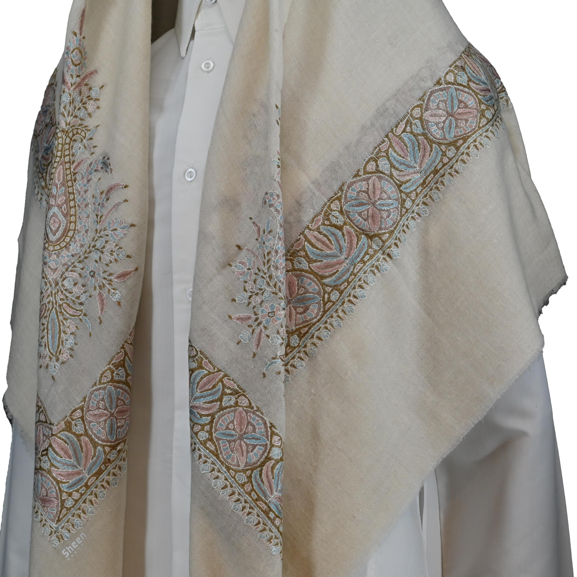 Floral Pattern Light Shades Embroidery and Grey Base