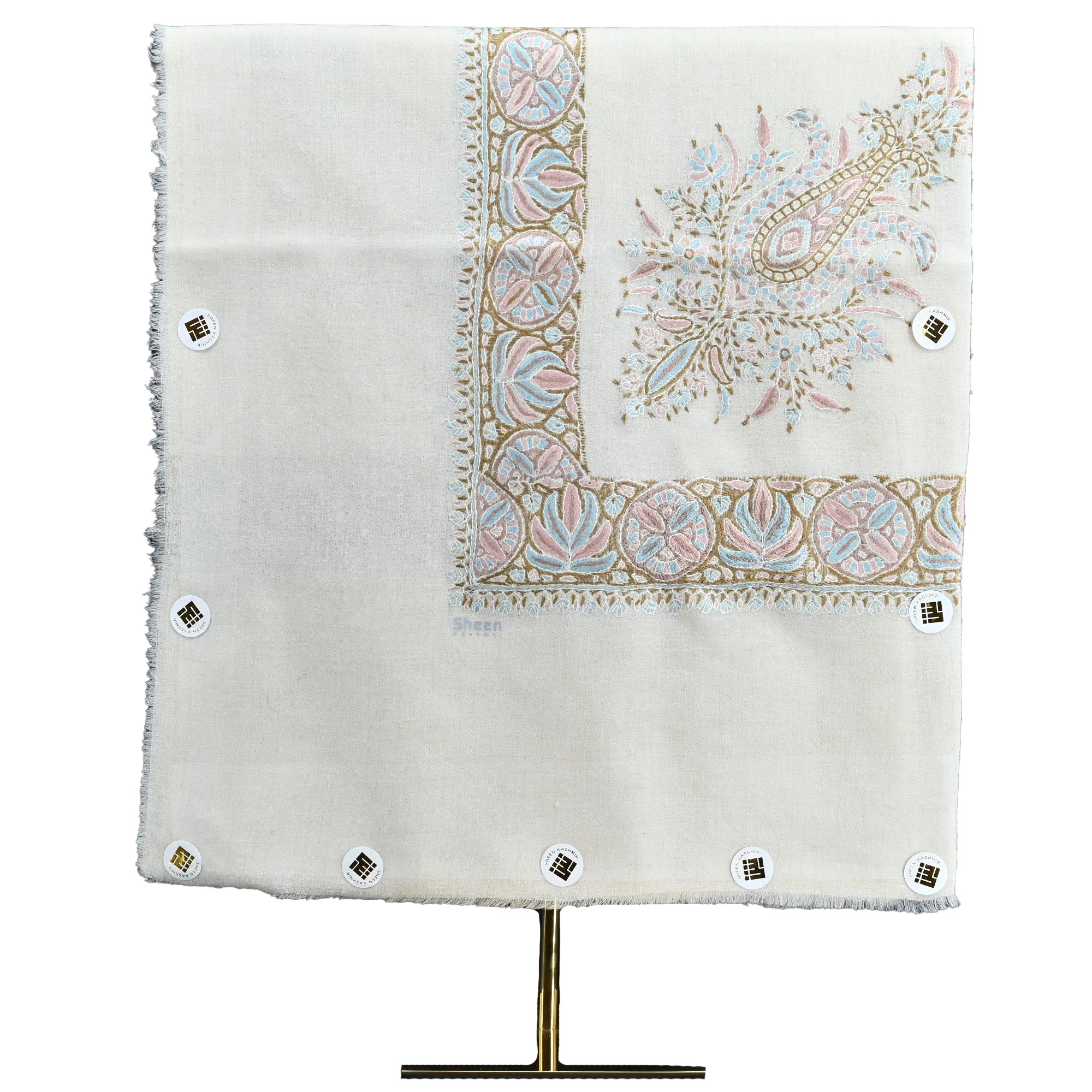 Kashmiri Shawl with Floral Pattern Light Shades Embroidery and Grey Base - Image 5