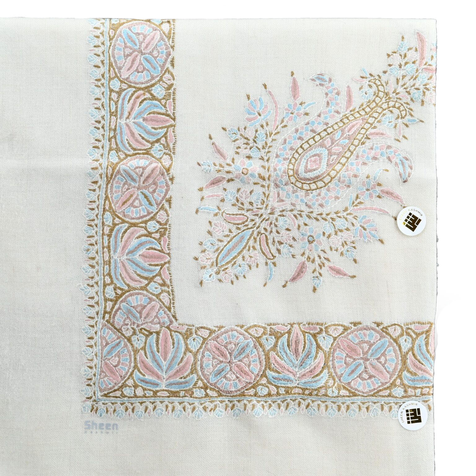 Kashmiri Shawl with Floral Pattern Light Shades Embroidery and Grey Base - Image 6