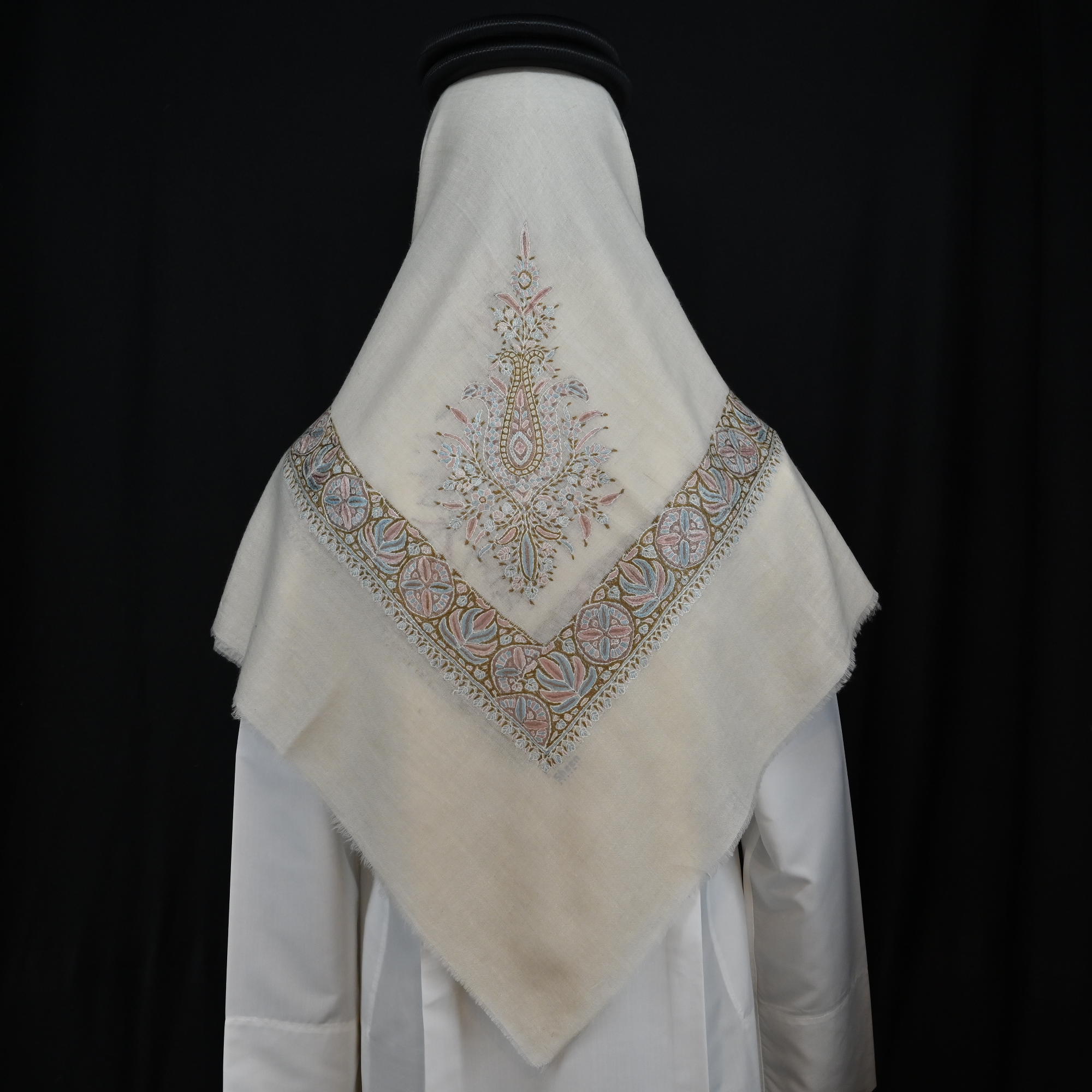 Kashmiri Shawl with Floral Pattern Light Shades Embroidery and Grey Base - Image 2