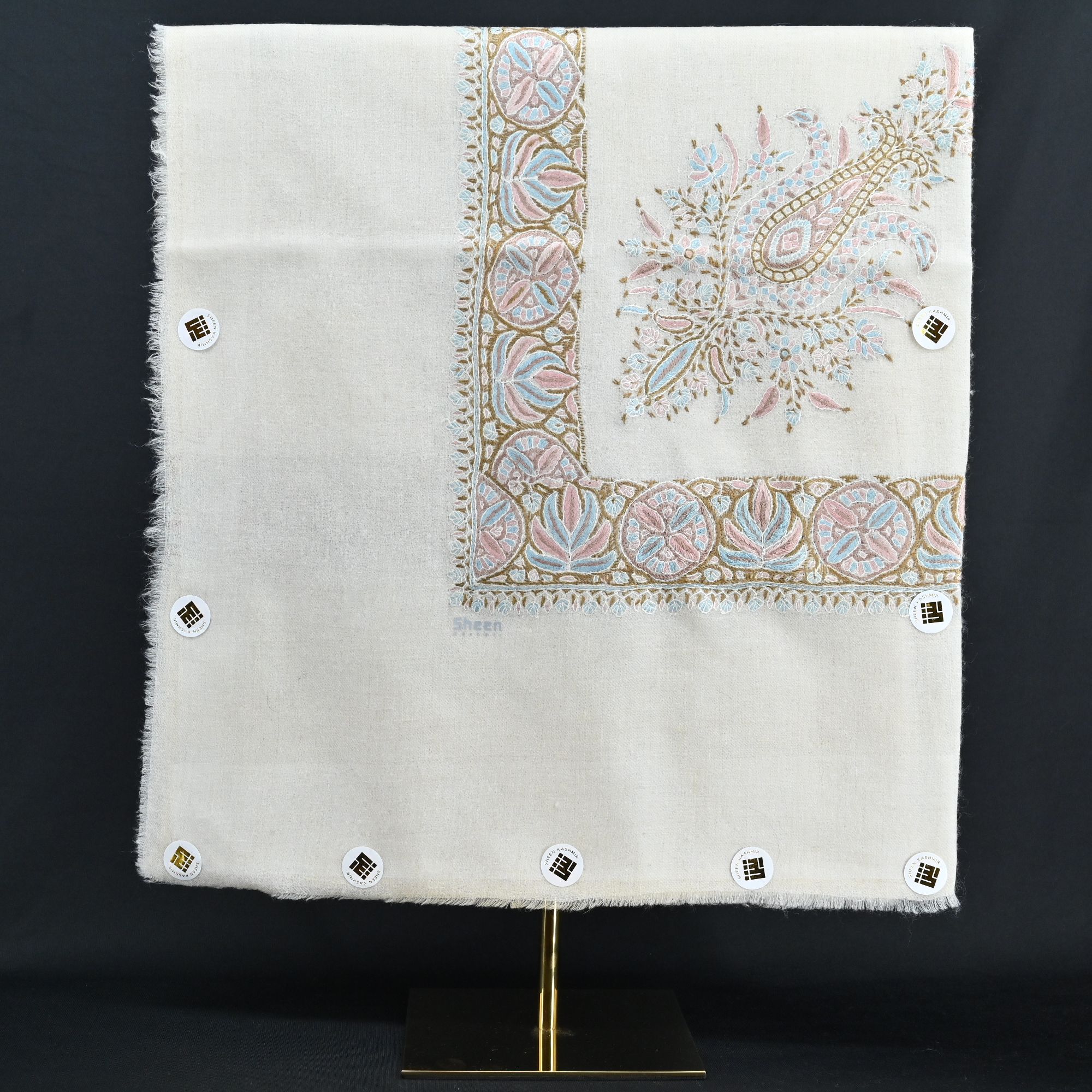 Kashmiri Shawl with Floral Pattern Light Shades Embroidery and Grey Base - Image 6