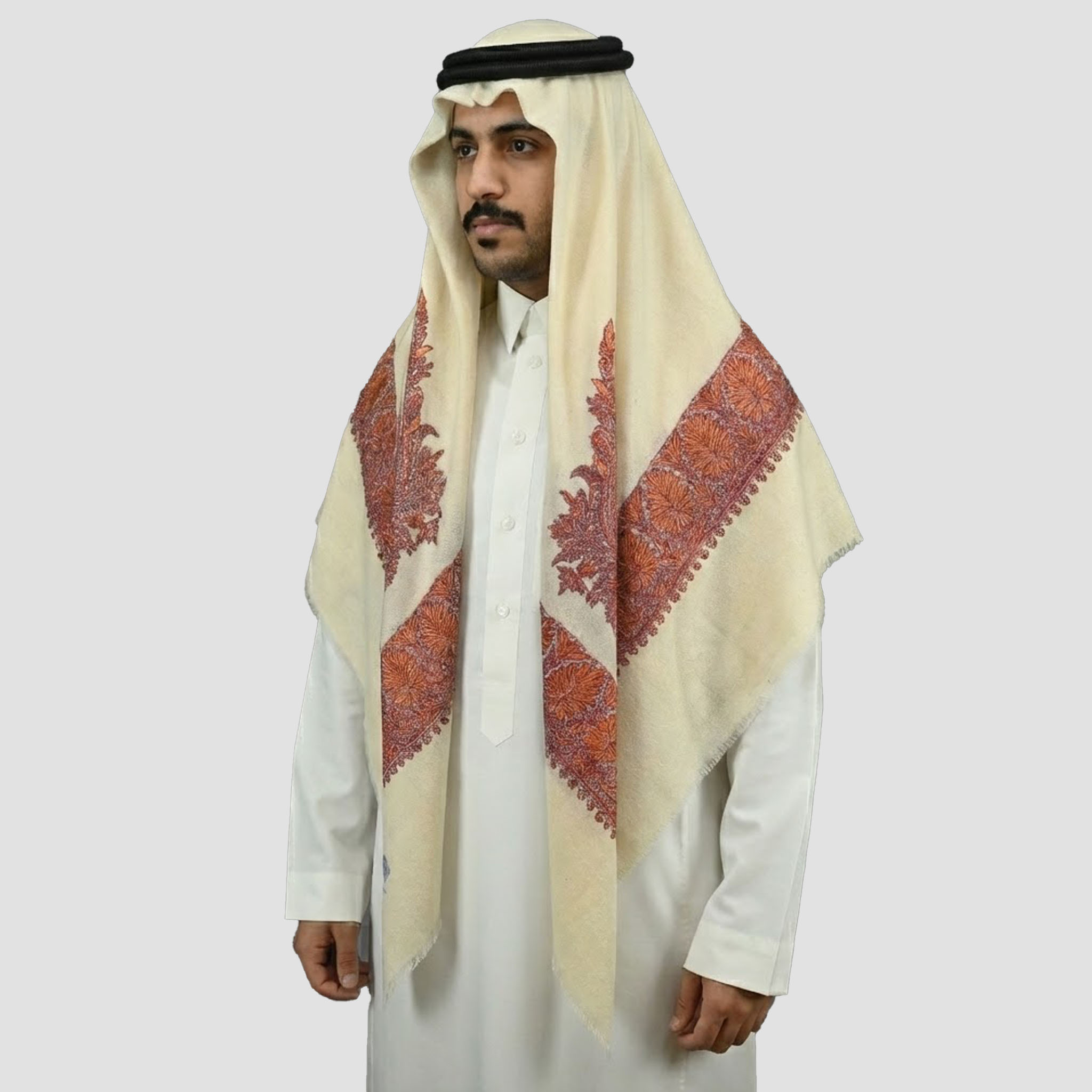 Brown Floral pattern Hand Embroidery and White Base