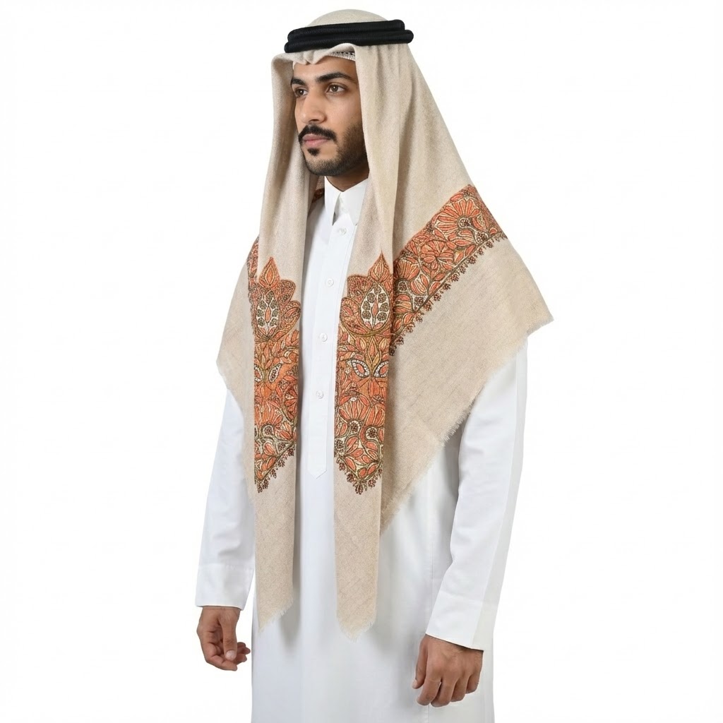 Brown/Maroon Floral pattern Hand Embroidery and Natural White Base