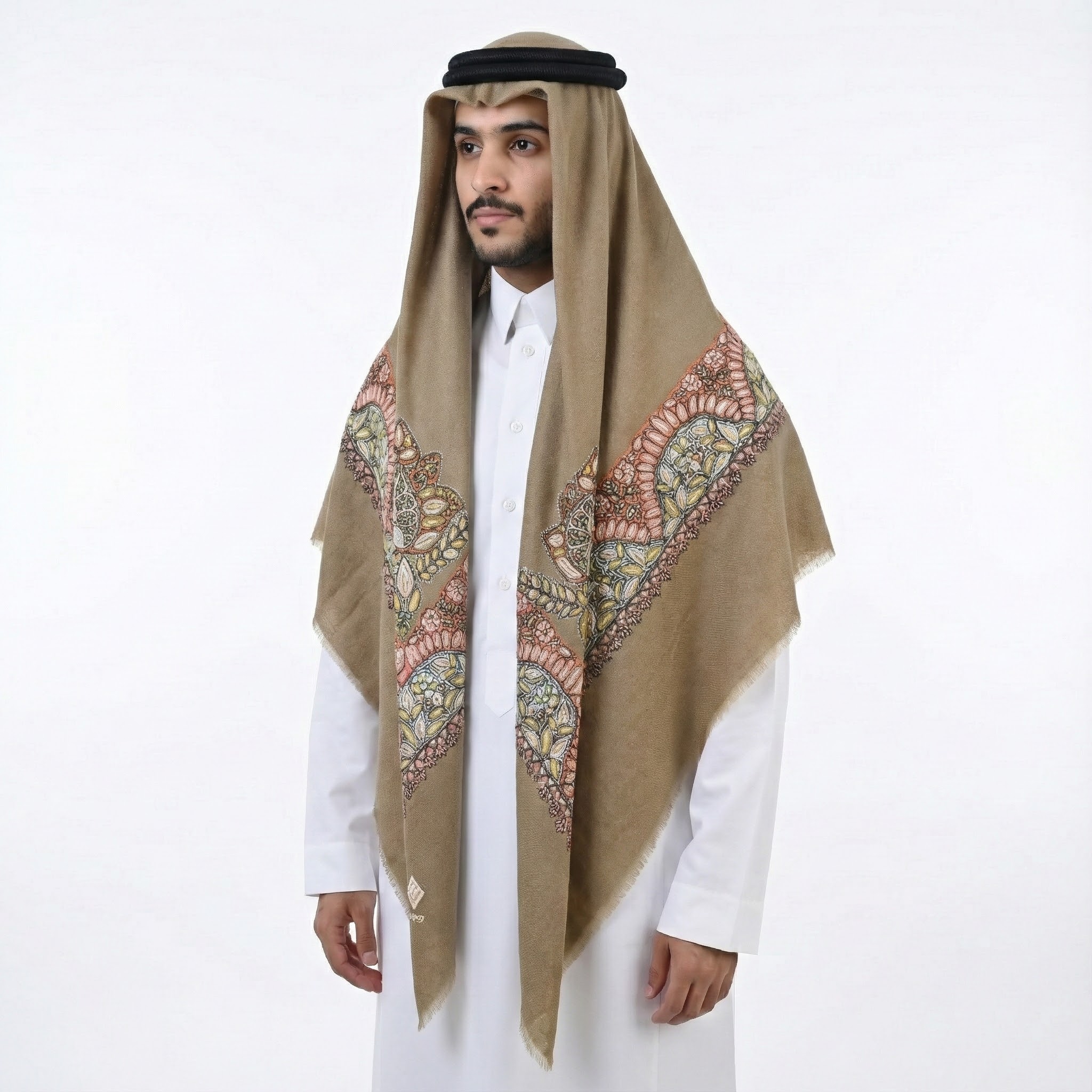 Multicolor Floral pattern Hand Embroidery and Brown Base