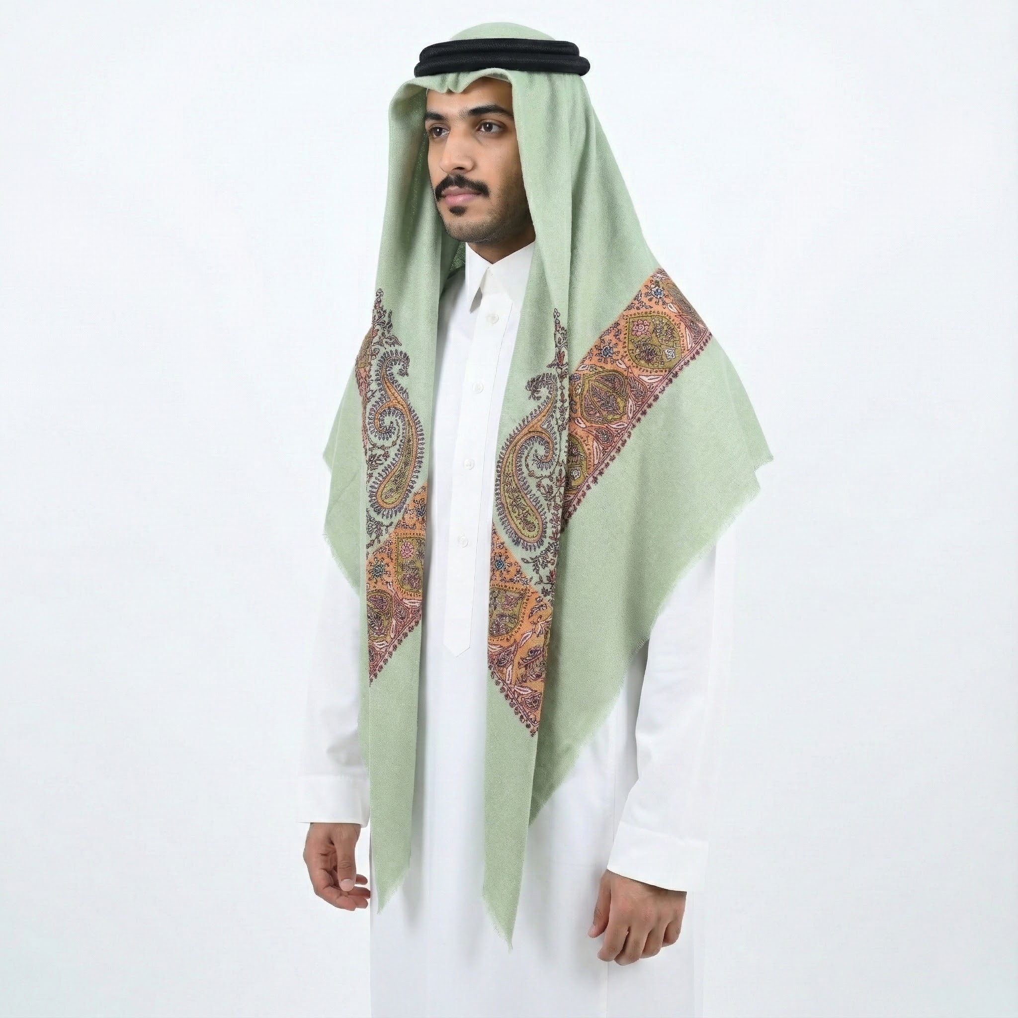 Multicolor Floral pattern Hand Embroidery and Light Green Base